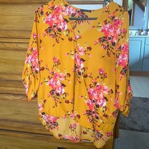 West Kei Floral Blouse in Mustard and Pink